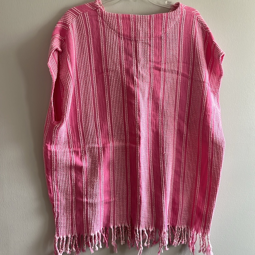 Zara pink and white woven tunic cover up top - Picture 6 of 7